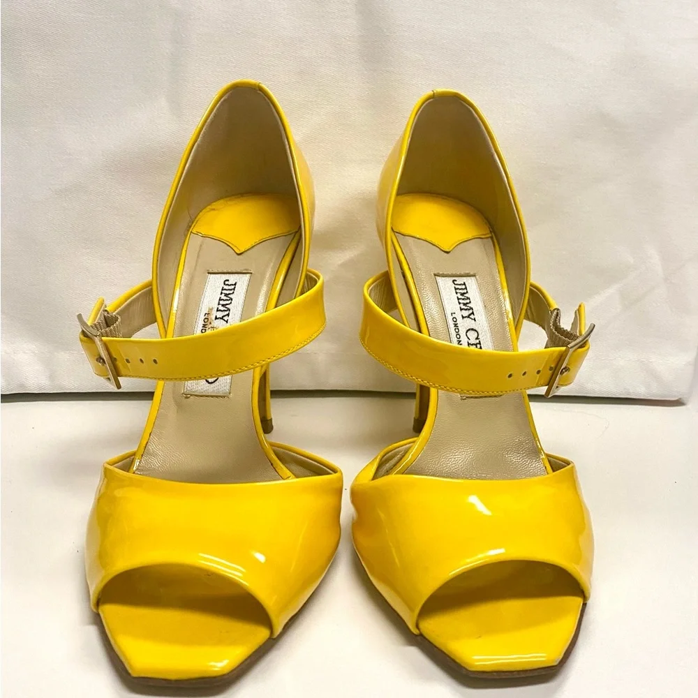 Jimmy Choo Bright Yellow Patent Leather Ankle-Strap Heels - Picture 6 of 12